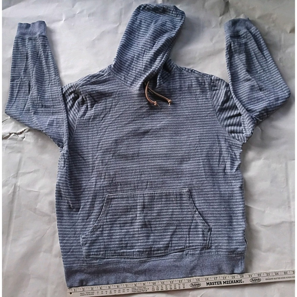 Levi’s Men’s XL Blue Gray Striped Cotton Knit Pullover Hoodie Drawstring Pockets